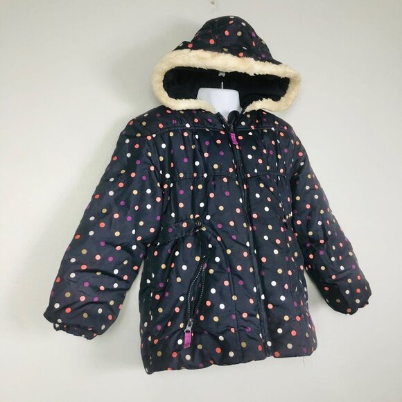 OshKosh B'Gosh Girls 6X Coat Navy Blue Multicolored Polka Dots Puffer Winter - Picture 4 of 9